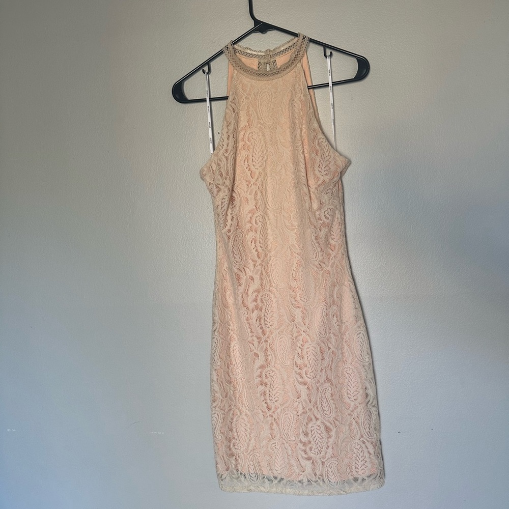 Guess Liza Mini Lace Halter Dress - Blush/Cream - NWT